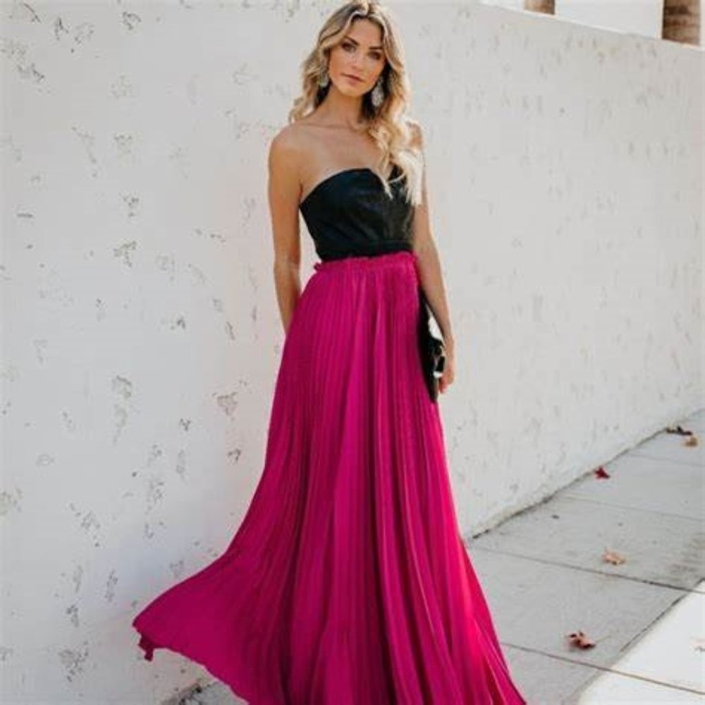 NWOT Vici L Pink Leather and Chiffon Maxi Dress